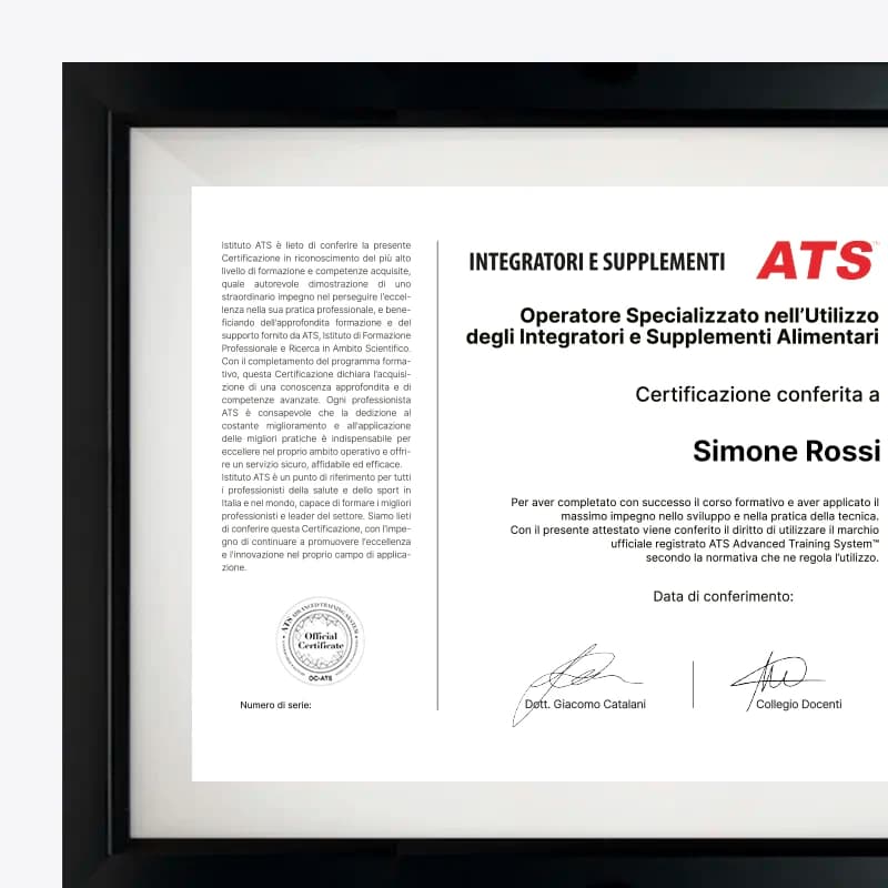 Certificazione Formazione Integratori alimentari e supplementi