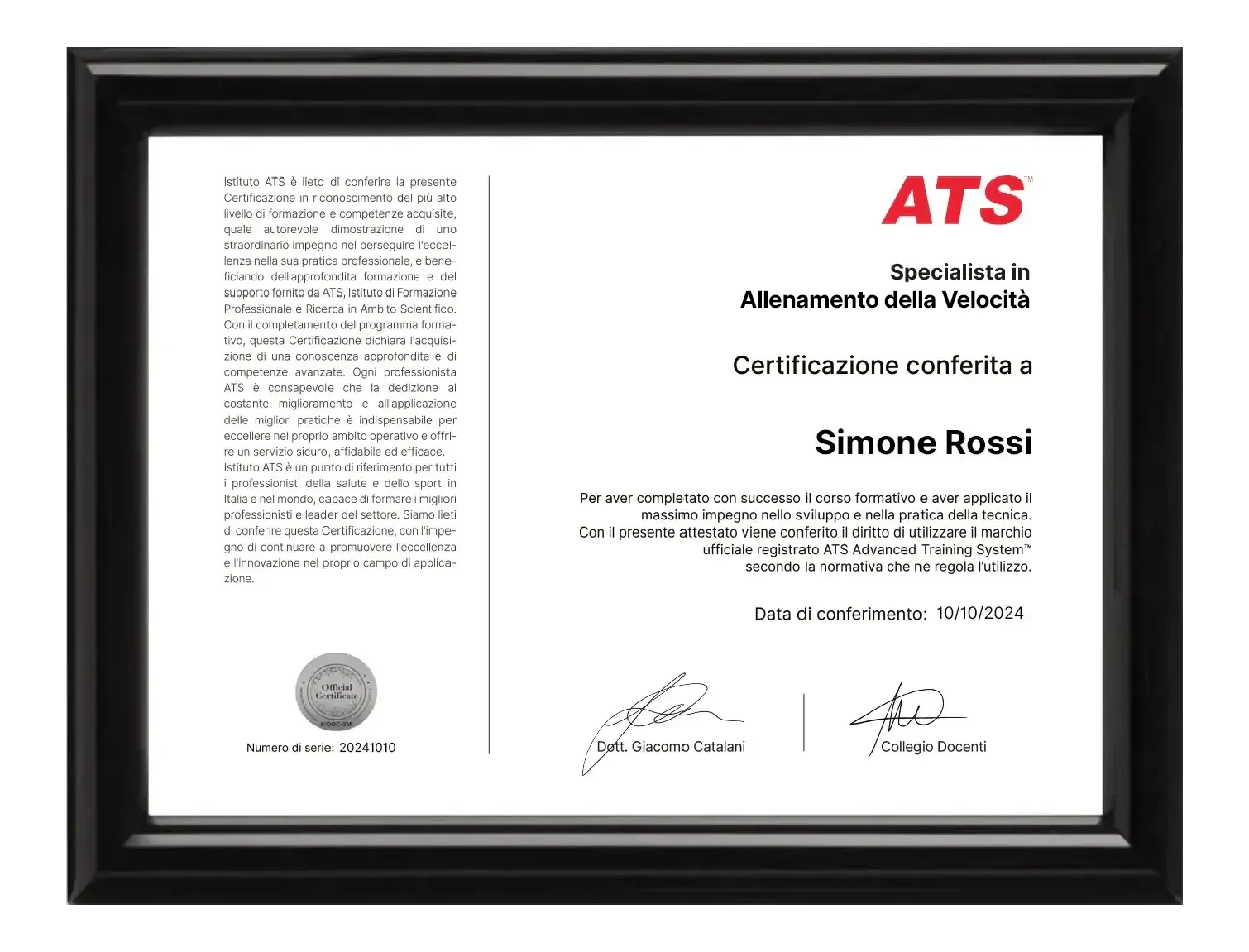 Certificazione Specialista Allenamento Velocità