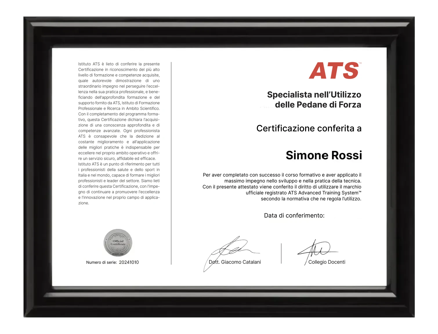 Certificazione specialista nell'utilizzo delle pedane di forza